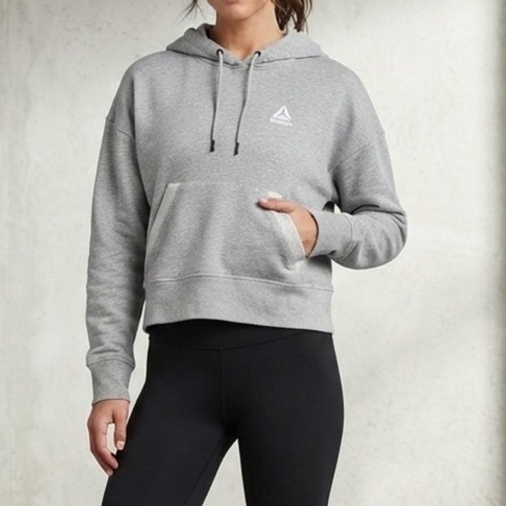 Reebok Womens Heather‎ Gray Fleece Pullover Hoodie Sweatshirt Size S